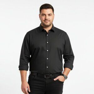 Roundtree & Yorke Black & Gray Print Long Sleeve Button Up Shirt 2XT